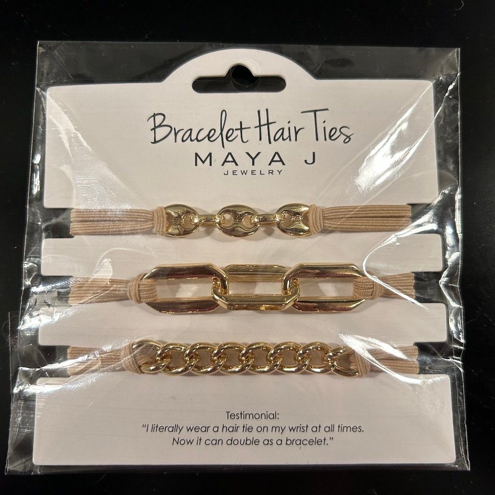 Bracelet Hair Ties - Yellow Chain Link on Beige cord by MAYA J